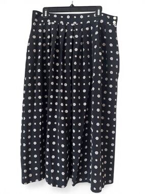 Vintage SK & Company Black Midi Skirt White Abstract Floral Size 16 Retro Chic